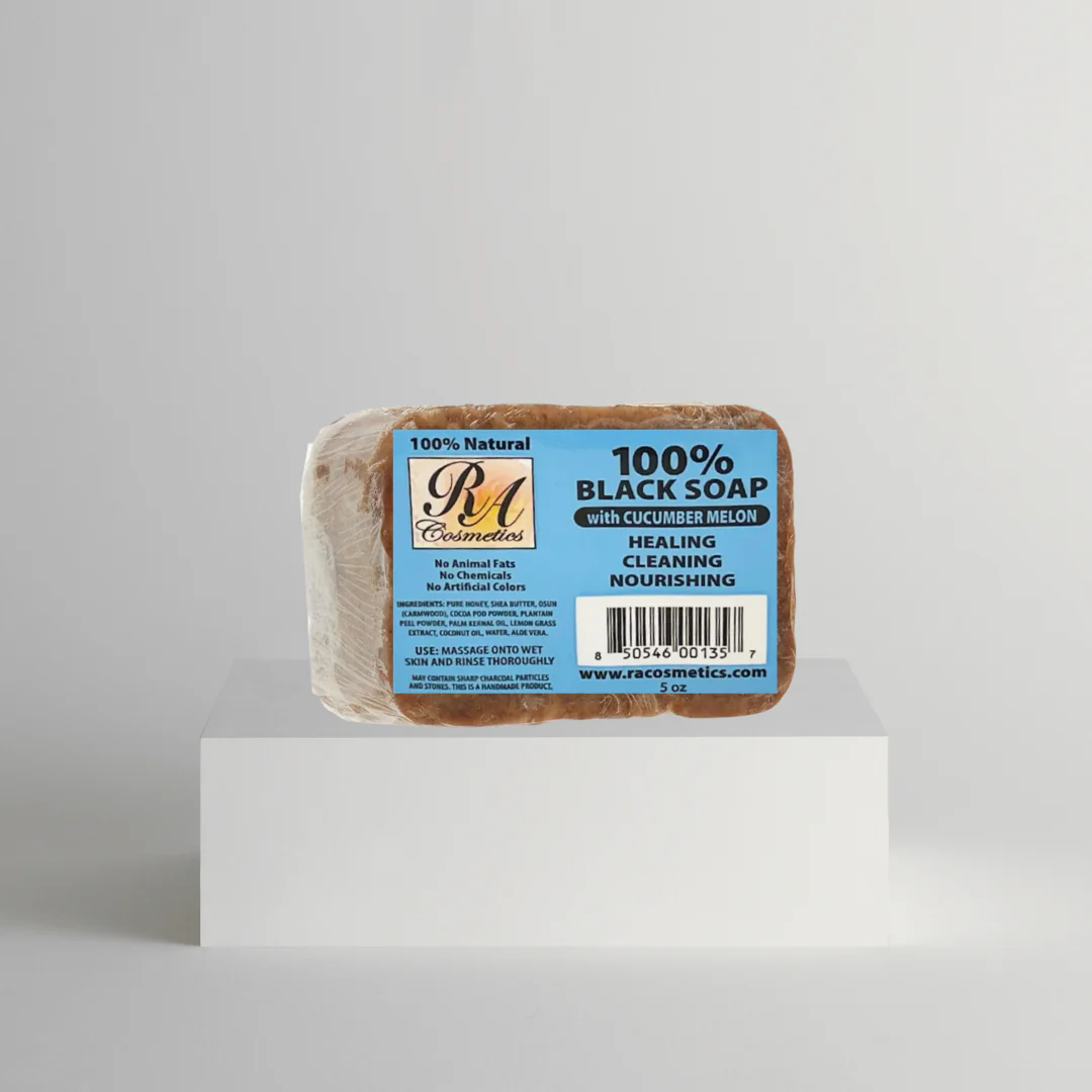100% African Black Soap Bar w/ Cucumber Melon - Image 3