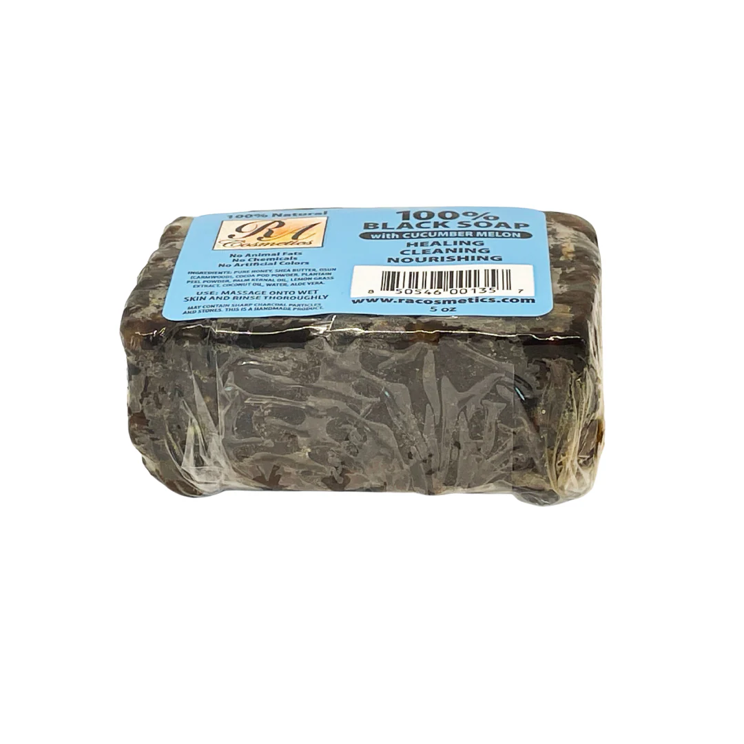 100% African Black Soap Bar w/ Cucumber Melon - Image 4